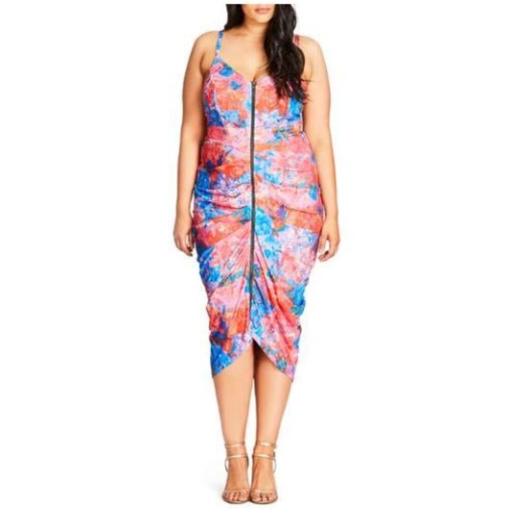 City Chic Zip Front Ruched Bodycon Dress. Size L/20 Plus Size